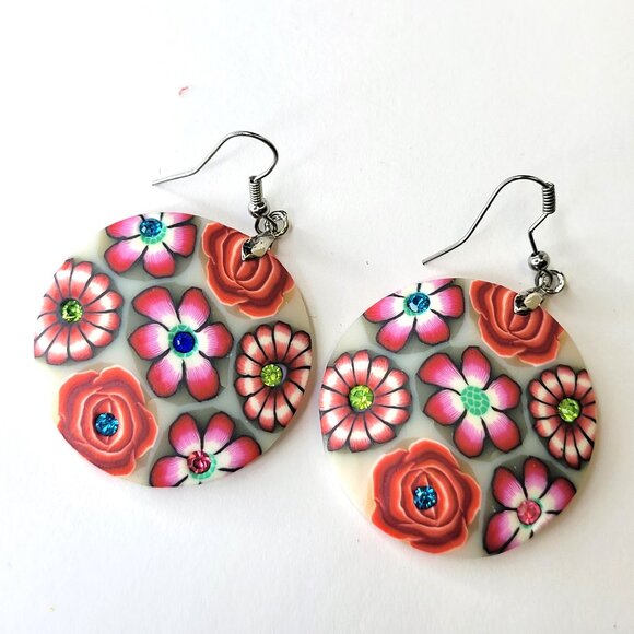 Floral Sequin Round Earrings Light Flower Earrings - Picture 1 of 5
